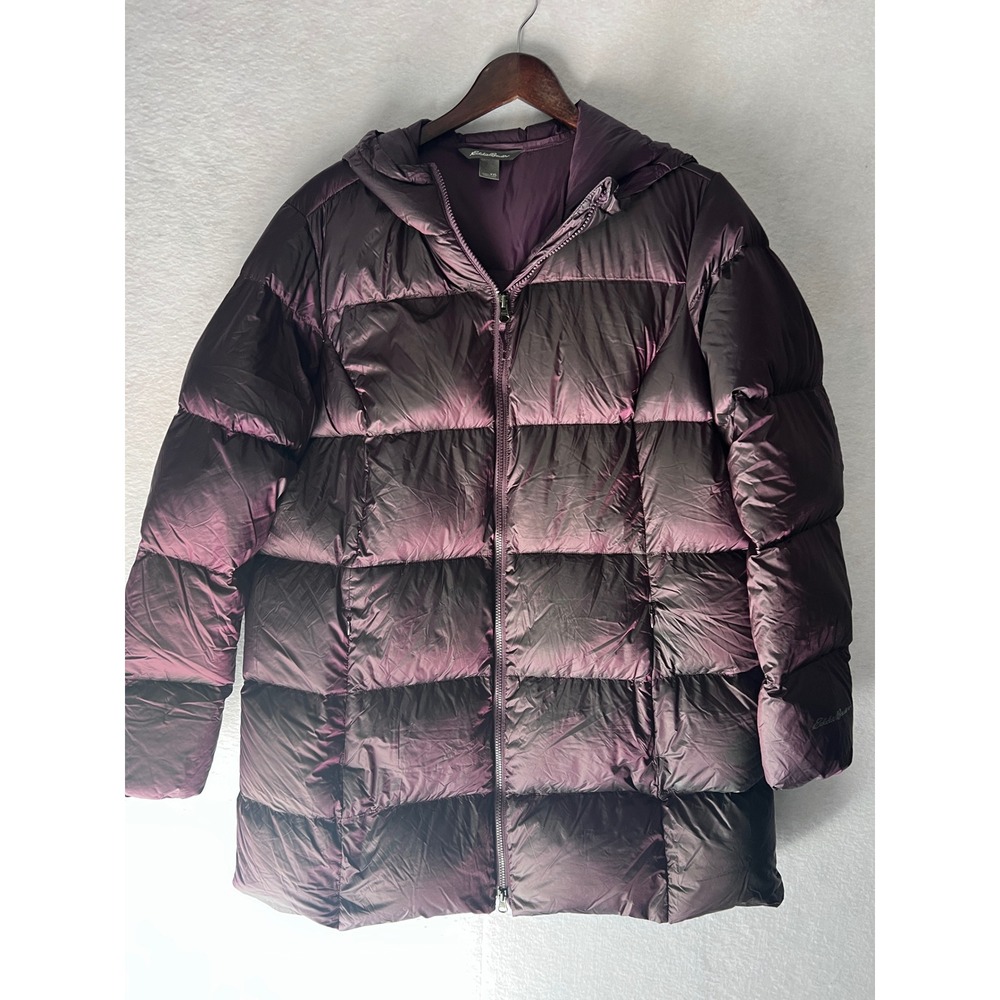 Eddie Bauer Womens XXL Purple Iridescent Down Puffer Parka Hooded Jacket Coat